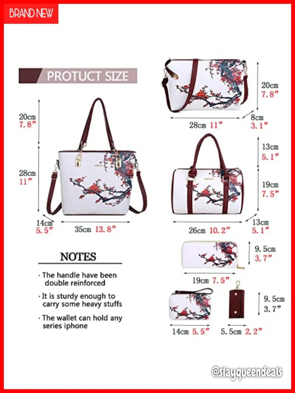 Women's 6-Piece Faux Leather Handbag Set Satchel Shoulder Bag Tote Clutch